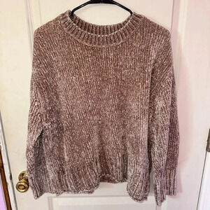 Cynthia Rowley Chenille Mock Neck Sweater 3/4 Sleeve Tan Chunky Soft Ribbed Sz L